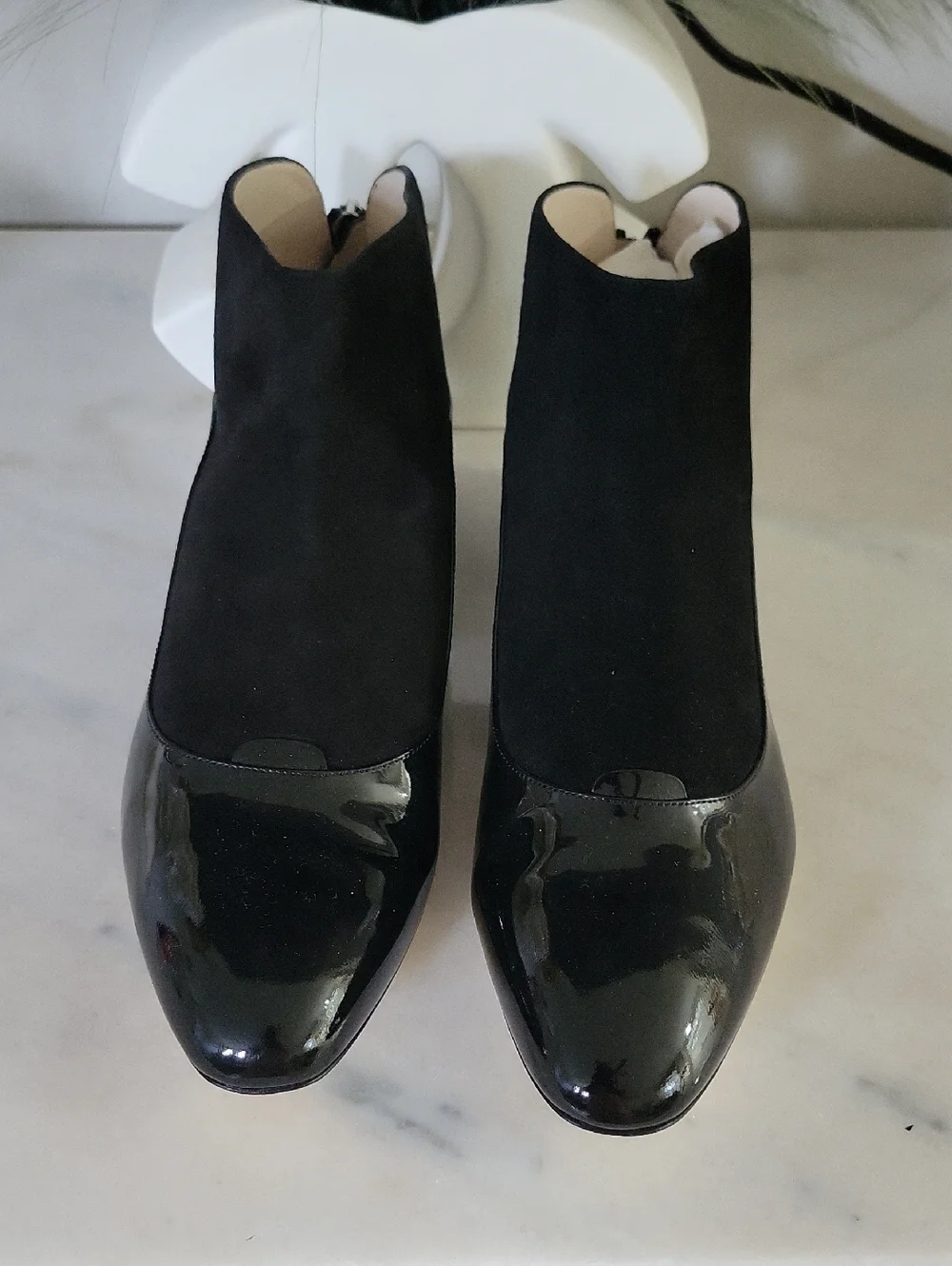 Giorgio Armani Black Patent & Suede Ankle Booties Size 7.5